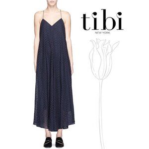 Tibi “Diffusion” Navy Blue Eyelet Maxi Dress